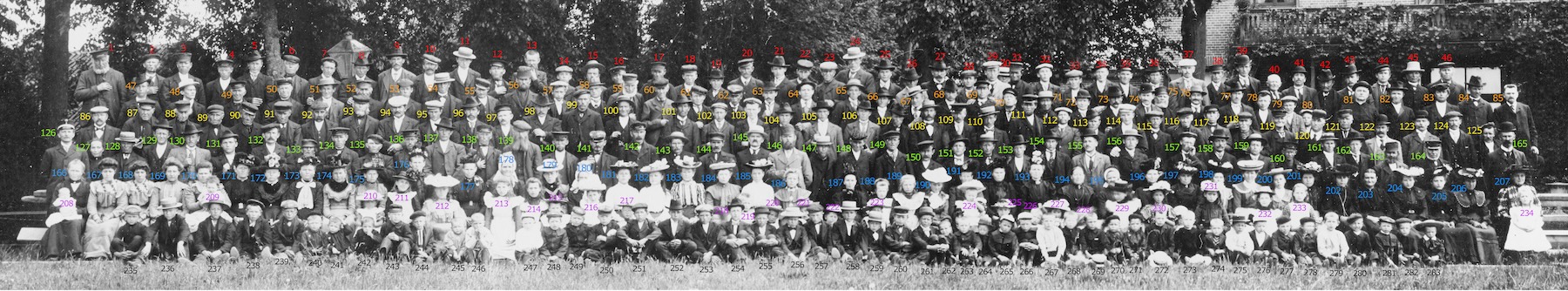 Dorps(groeps)foto voor Villa Gena, tussen 1905 en 1908.